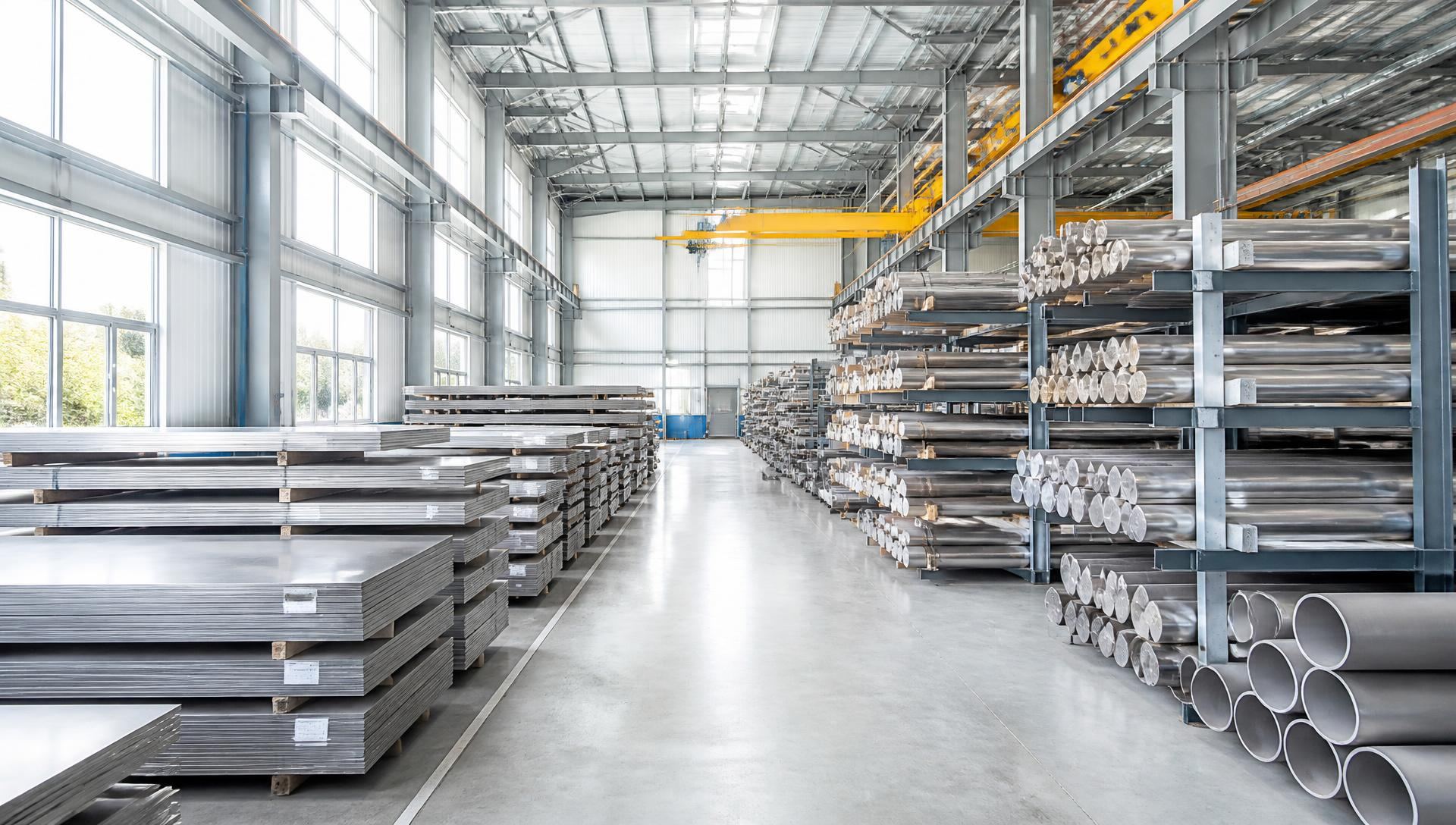 Stainless steel plates, round bars and pipes stacked in Steelco's Mumbai stockyard